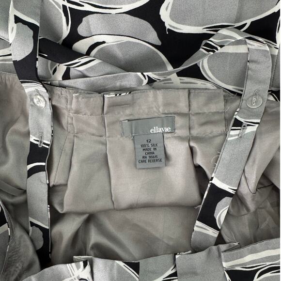 Y2K Ellavie silk geometric print adjustable strap blouse black silver size 12 - Picture 5 of 7